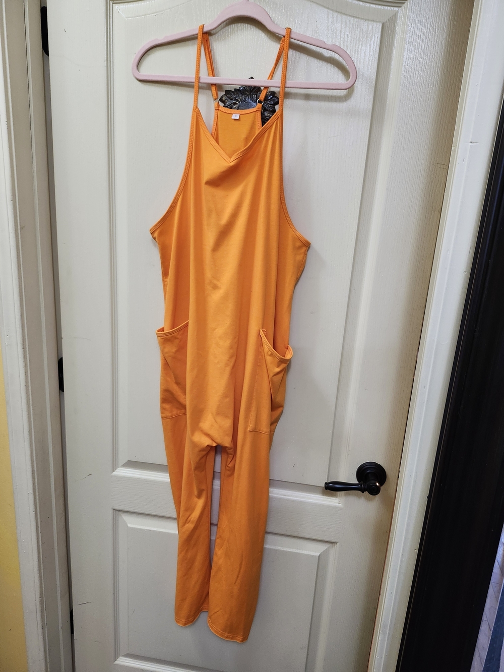 Women’s Orange Sleeveless Jumpsuit with Pockets